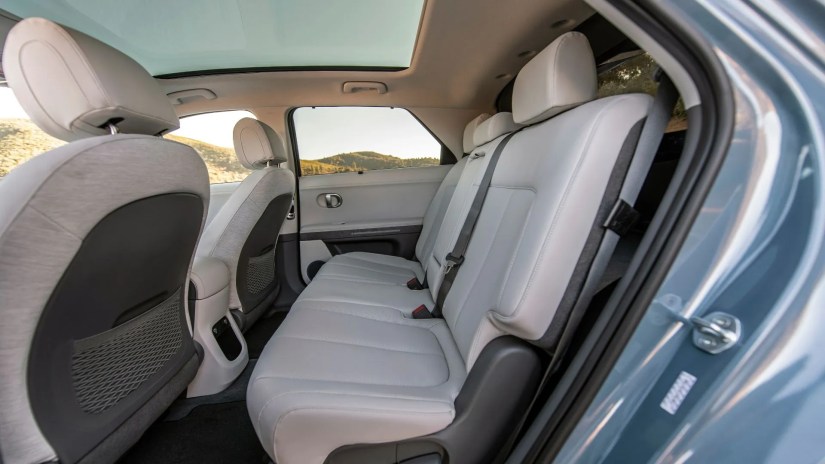 Close-up shot of the rear seats in a 2023 Hyundai Ioniq 5.