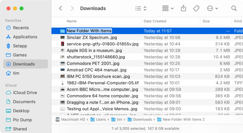 New Folder With Items in macOS Finder.
