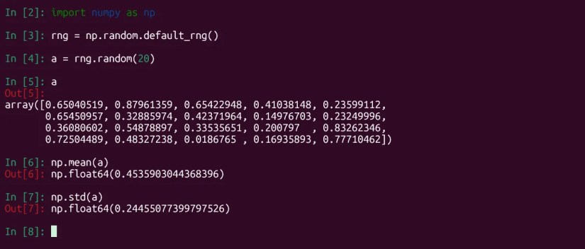 Running descriptive statistics on an array of random numbers in Python.