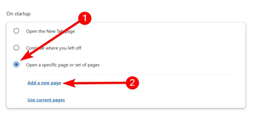 The &ldquo;Add a New Page&rdquo; link in Chrome.