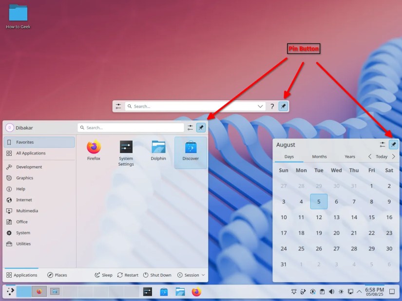 Pinning interfaces on KDE Plasma.