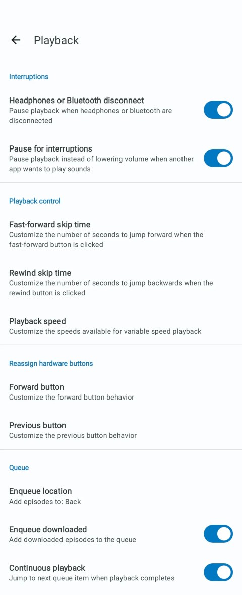 Playback settings in AntennaPod.