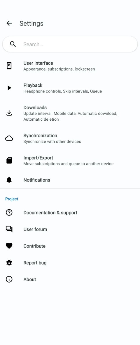 Settings in AntennaPod.