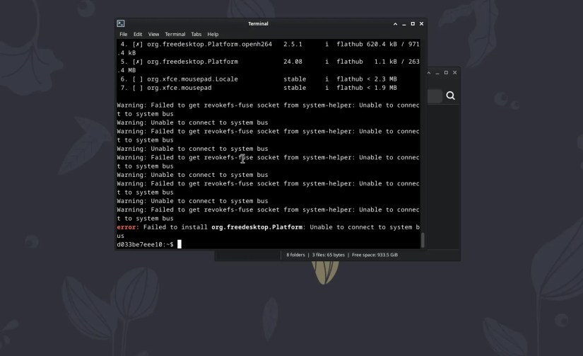 Terminal showing errors when installing Flatpak