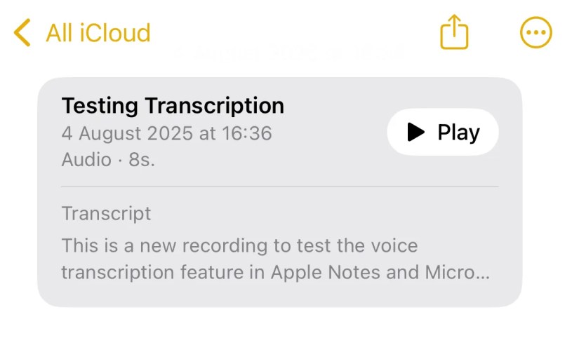 Testing out Apple Notes transcription with Voice Memos.
