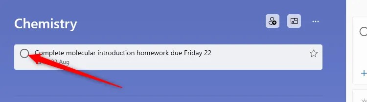 The &lsquo;Completed&rsquo; checkbox next to a task in Microsoft To Do.