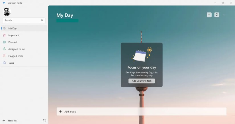 The Microsoft To Do welcome page on Windows.