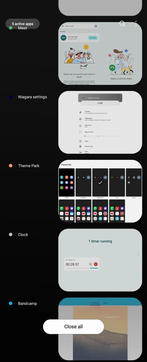 Themed recent apps view in Niagara Launcher.