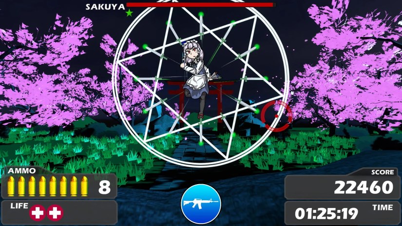 A boss fight against Sakuya in the fanmade Touhou Crisis.
