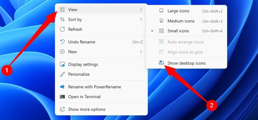 Go to View, then untoggle &ldquo;Show Desktop Icons.&quot;