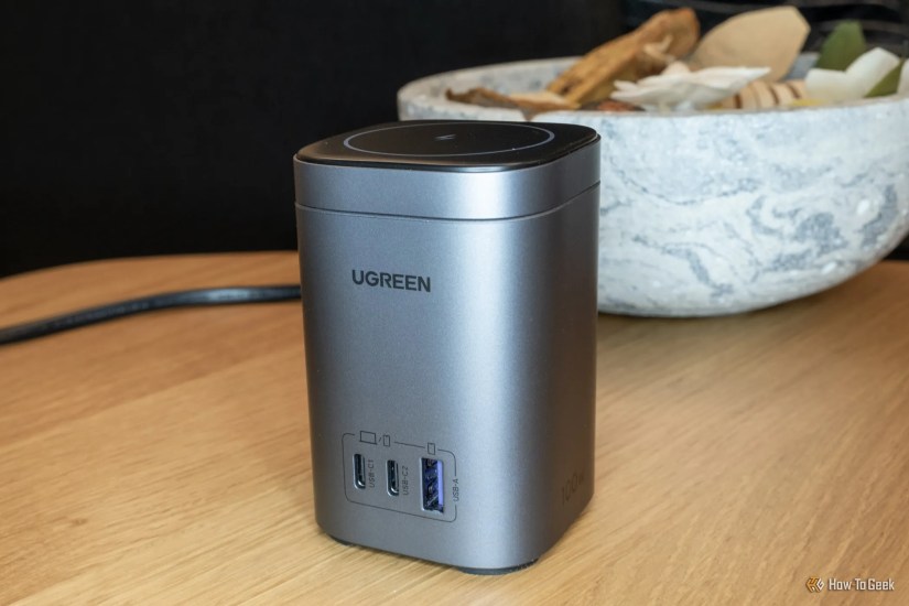 The front of the UGreen 100W 2-in-1 GaN Charging Station with 3 USB ports