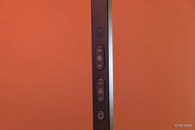 Close up of the power button and lighting controls on the Lume Cube Edge Light 2