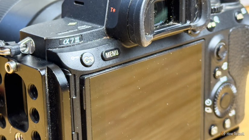 The back screen and buttons on the Sony A7 III camera.