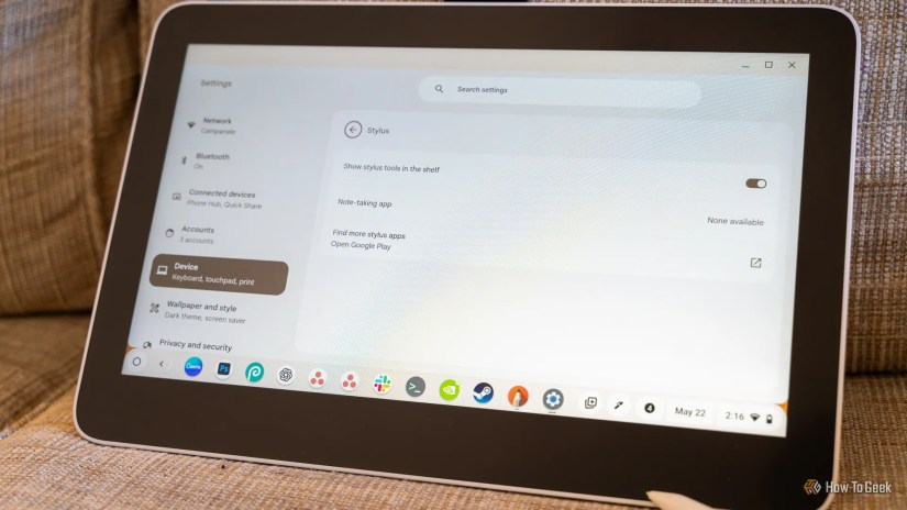 The stylus settings of a Chromebook when connected to a pen display.