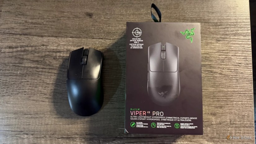 The Razer Viper V3 Pro from above with its box.