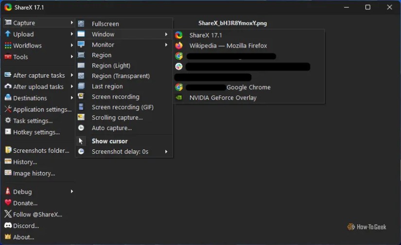 ShareX makes it easy to capture active windows.