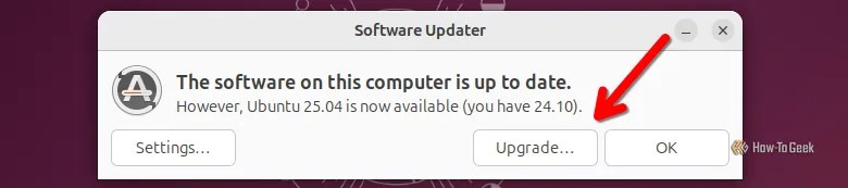 Ubuntu Software Updater with the Upgrade button available.
