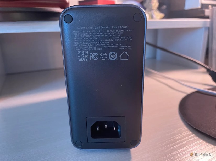 The back of the Ugreen Nexode 500W Desktop Charger.