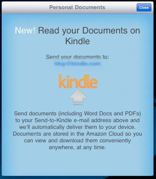 Kindle personal documents settings