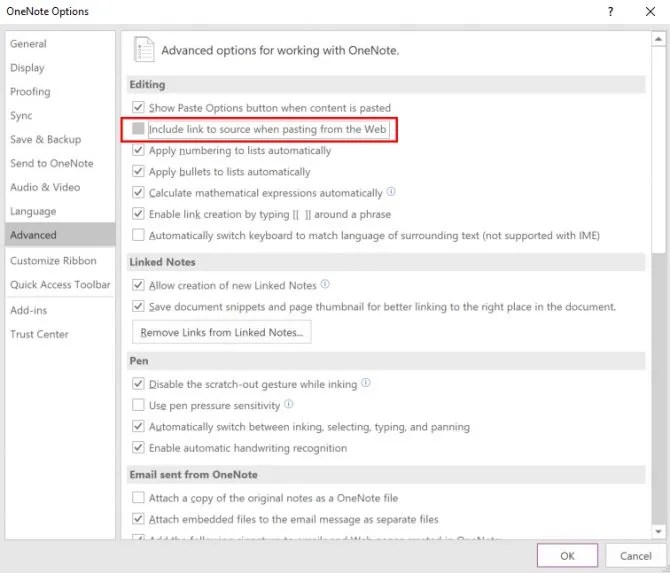 How to Disable OneNote From Pasting Source Links