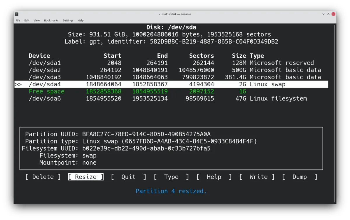 How to Create, Resize and Delete Linux Partitions With Cfdisk