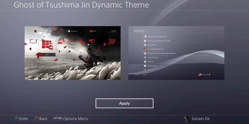 Apply the Ghost of Tsushima Jin Dynamic theme on PS4