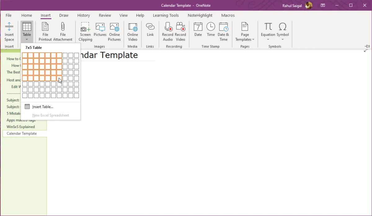 How to Create a OneNote Calendar Template