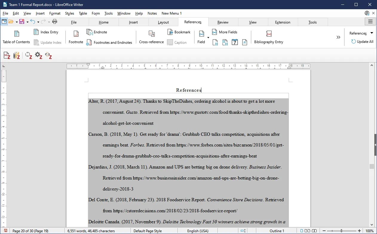 references libreoffice writer