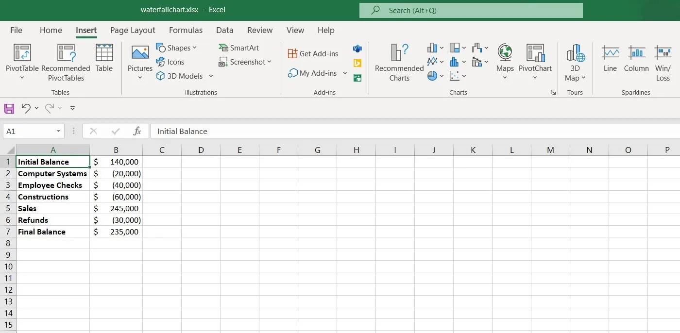 How to Create a Waterfall Chart in Excel