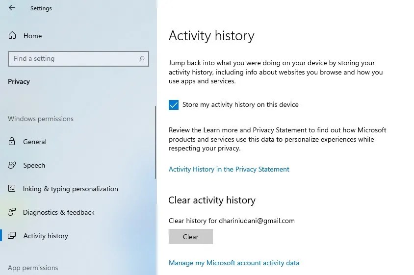 How to View and Clear the Windows 10 Activity History