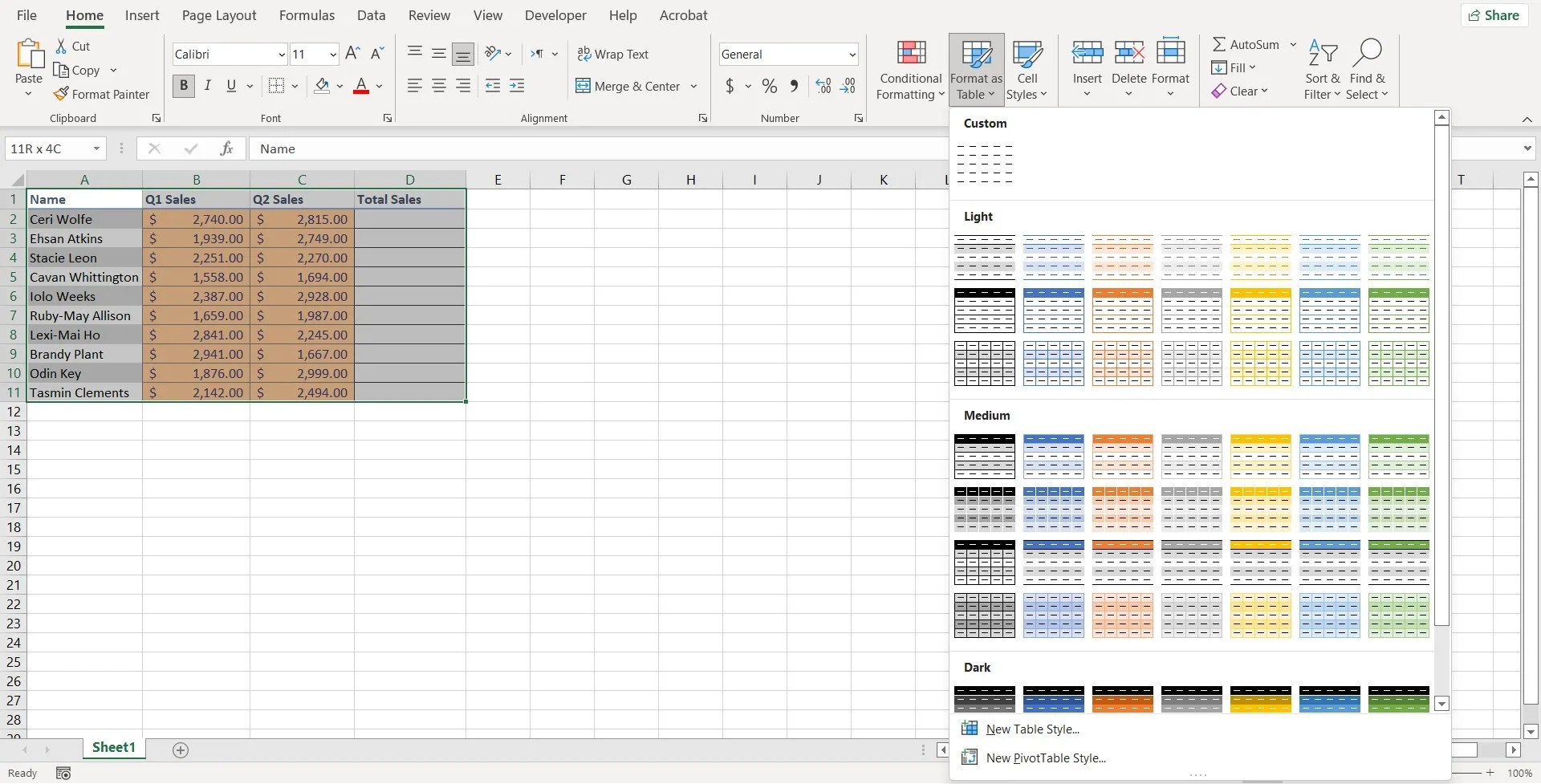 How to Create a Table in Excel