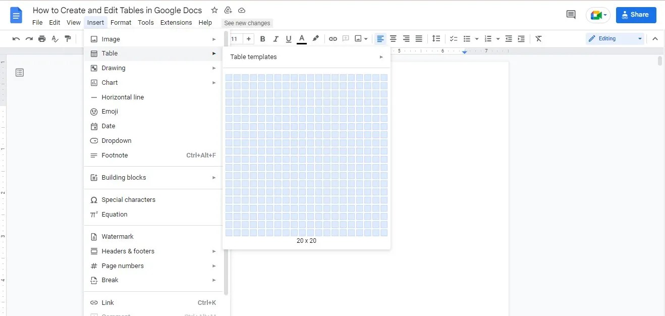 How to Create and Edit Tables in Google Docs