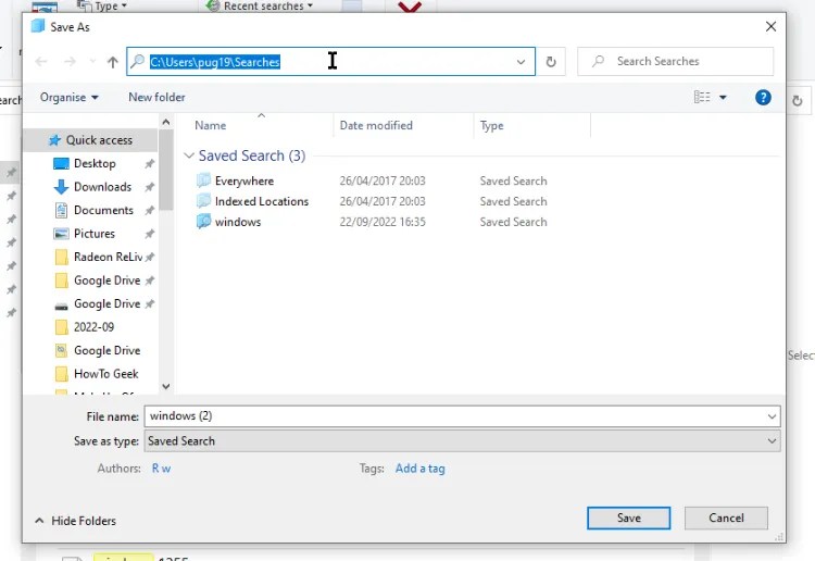 How to Save a Windows File Explorer Search for Future Use
