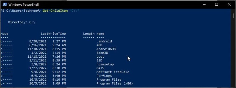 get childitem powershell command