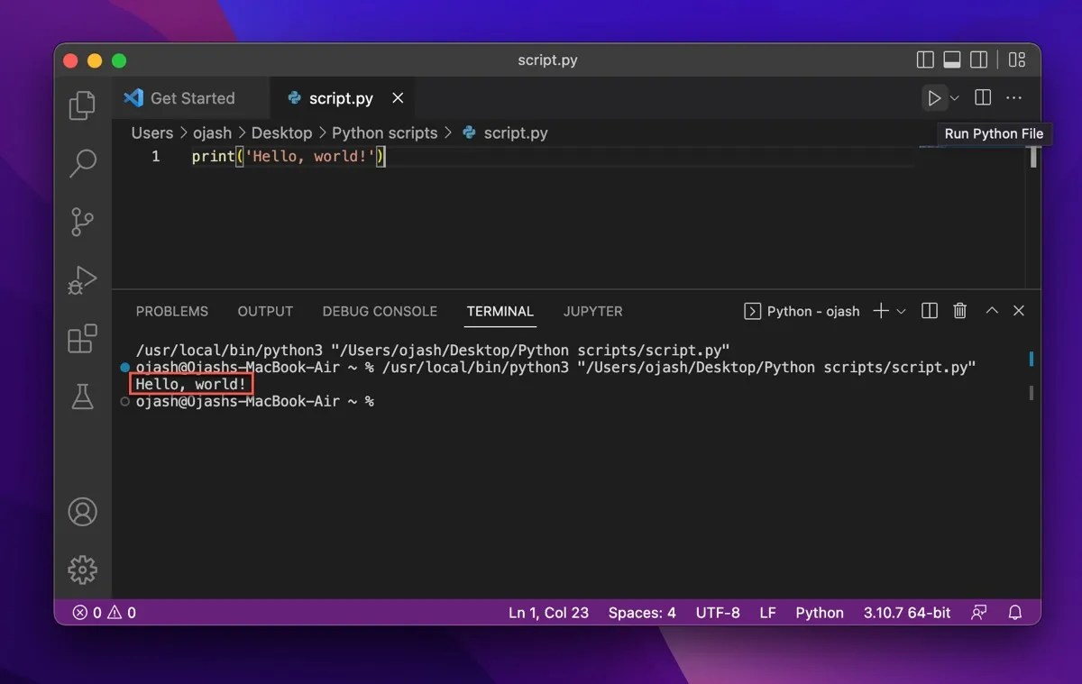 How to run python in visual studio code mac designhor