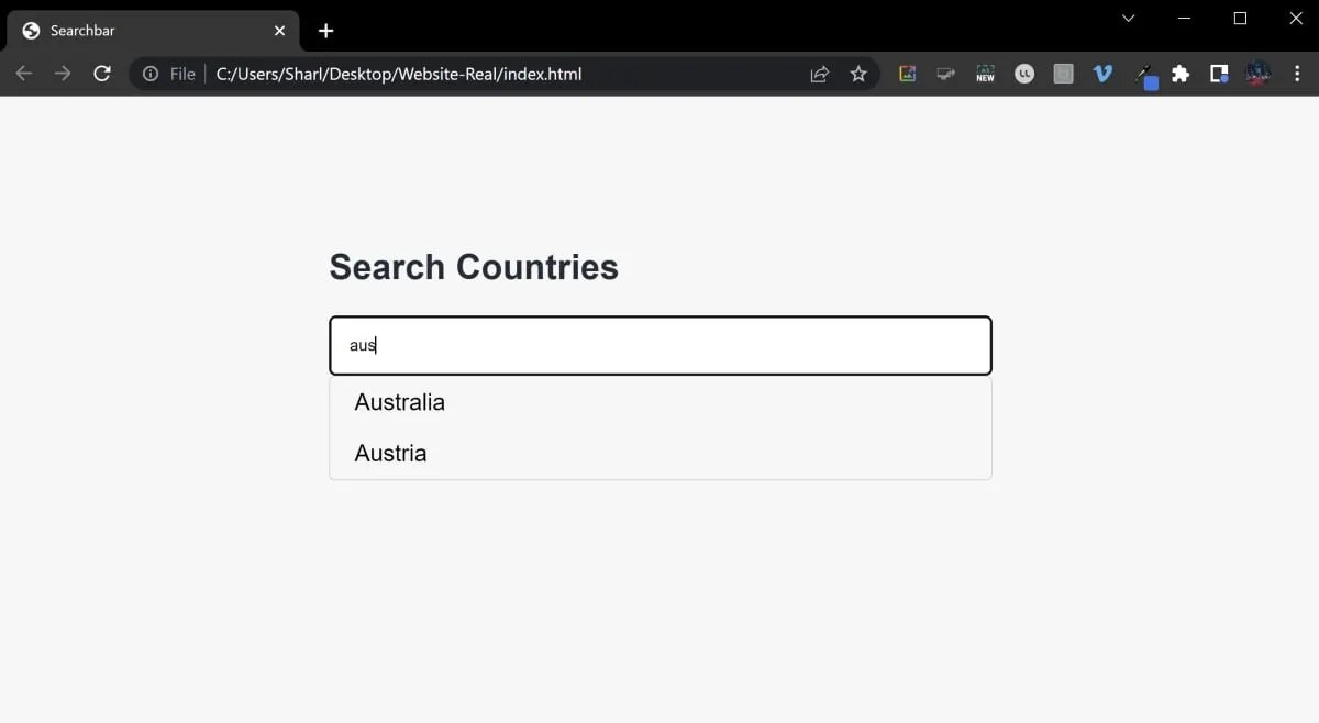How to Make a Simple Searchbar Using a List of Strings in JavaScript