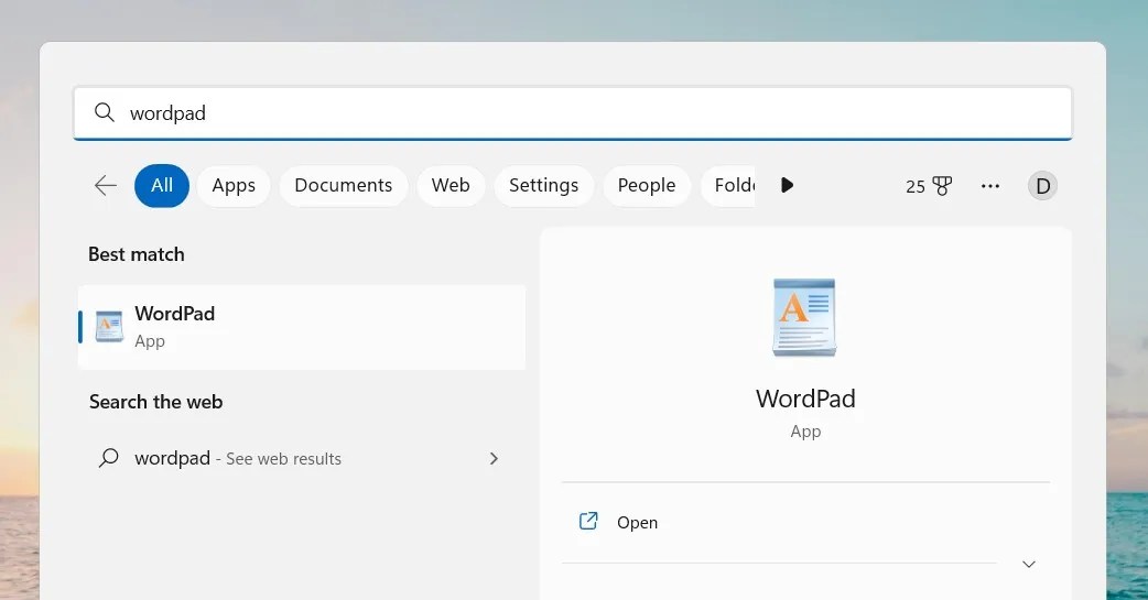 How to open WordPad in Windows Gadgets Tag