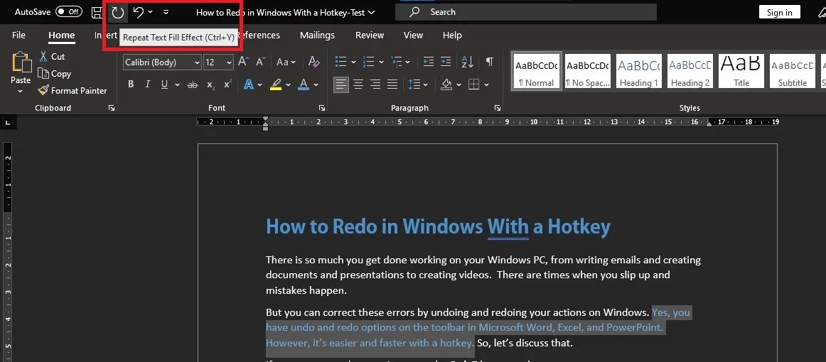 How to Redo on Windows With a Hotkey