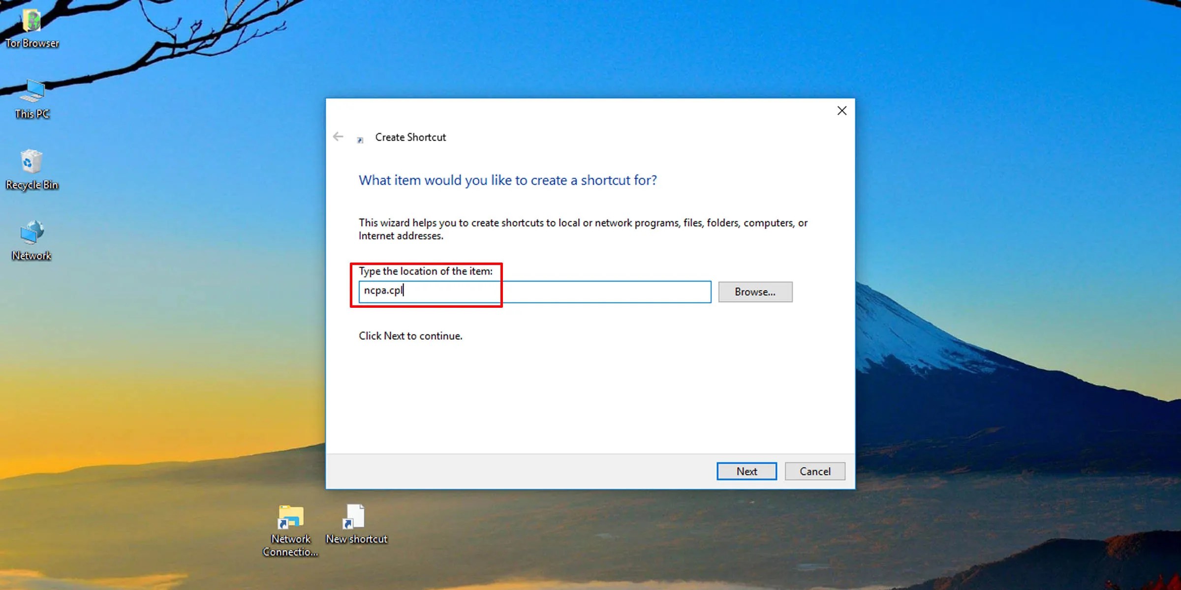 How to Create a Network Connections Shortcut in Windows 10