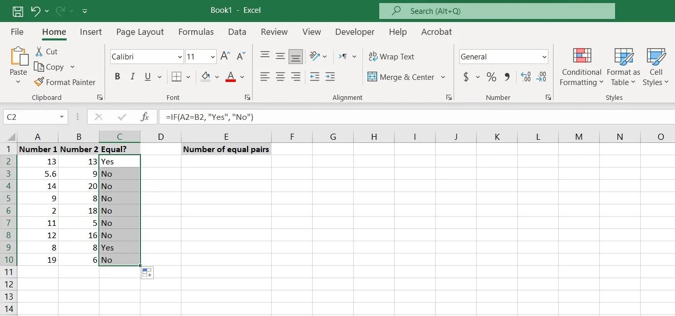 How to Check if Two Values Are Equal in Excel