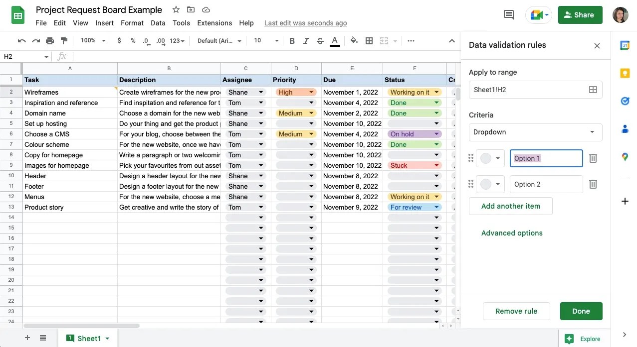 How to Create a Dropdown List in Google Sheets