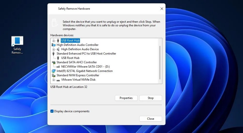 How to Create a "Safely Remove Hardware" Dialog Shortcut in Windows 11