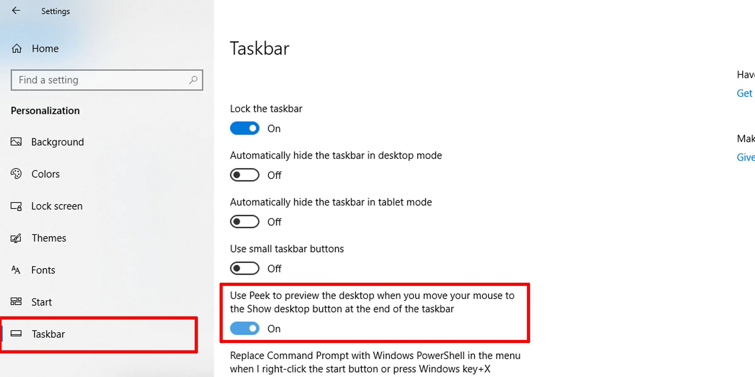 Cách bật và tắt Peek at Desktop trong Windows 10 Smart Review AZ