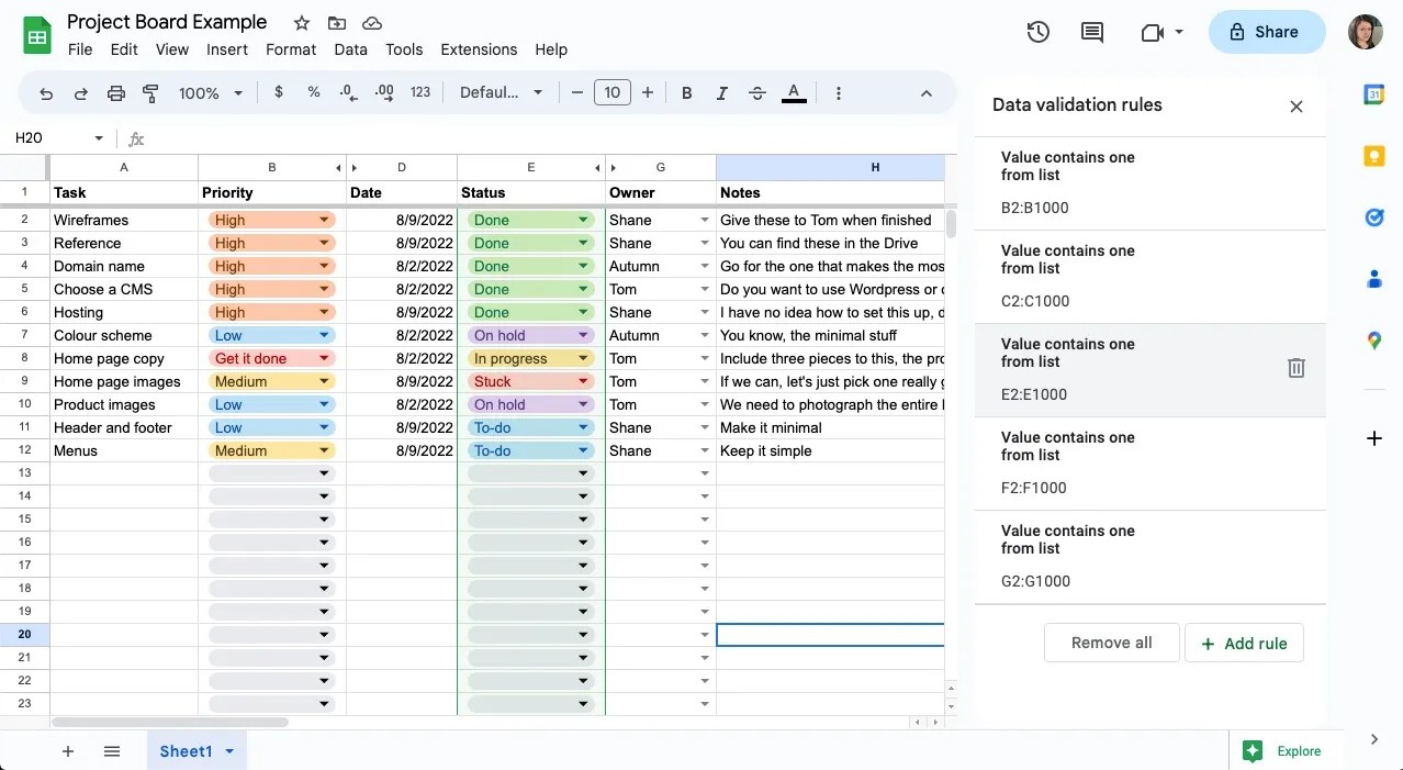 How to Build a Functional Project Management Board in Google Sheets