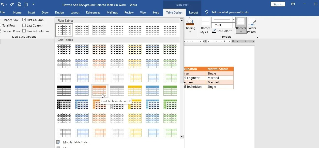 How to Add Background Color to Tables in Microsoft Word