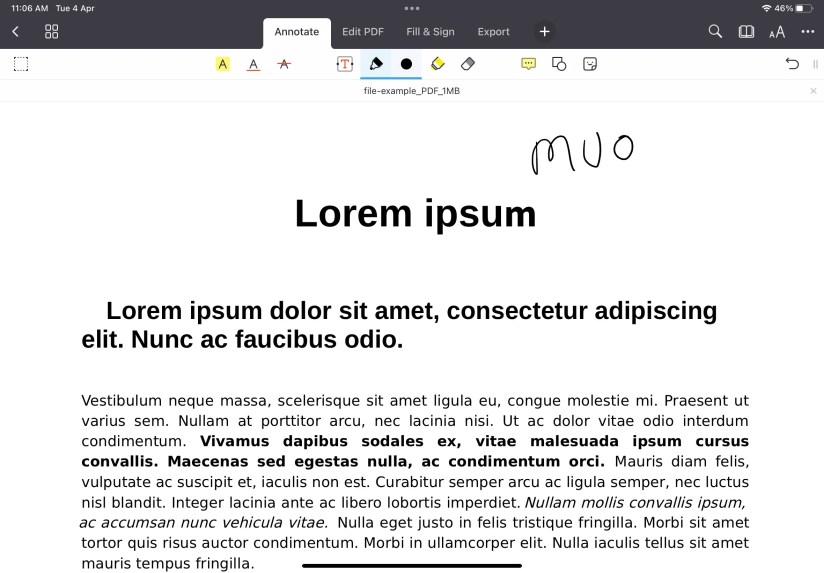 PDF Expert app Annotation Tools on iPad