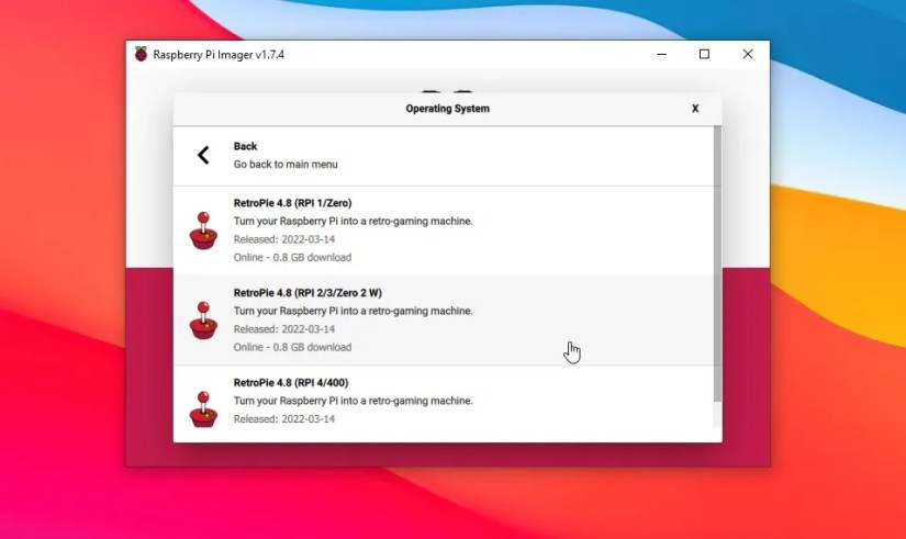 install retropie os from raspberry pi manager