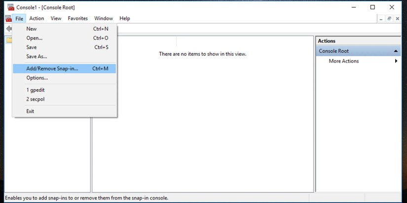 Adding a snap-in to the Microsoft Saved Console