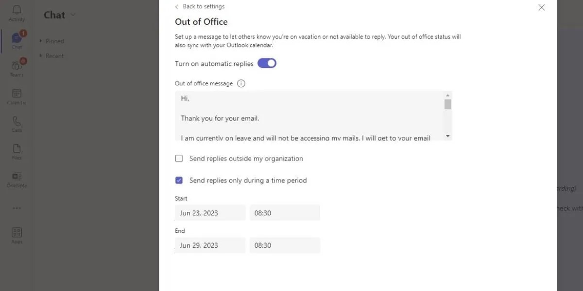 How to Set Out of Office Status on Microsoft Teams