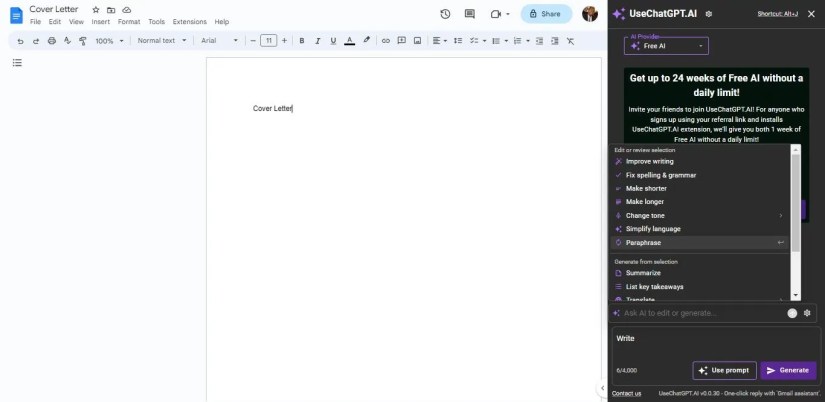 Screenshot of availableUseChatGPT.AI prompts